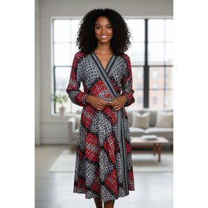 Preen Edition Mixed Media Wrap Dress Plaid Floral Red Black US 10